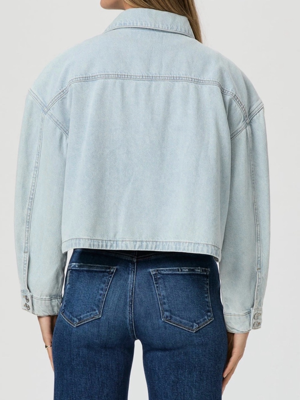 PAIGE Natalia Cropped Denim Shacket Windward Light Wash Jacket XS NWT - Picture 2 of 16